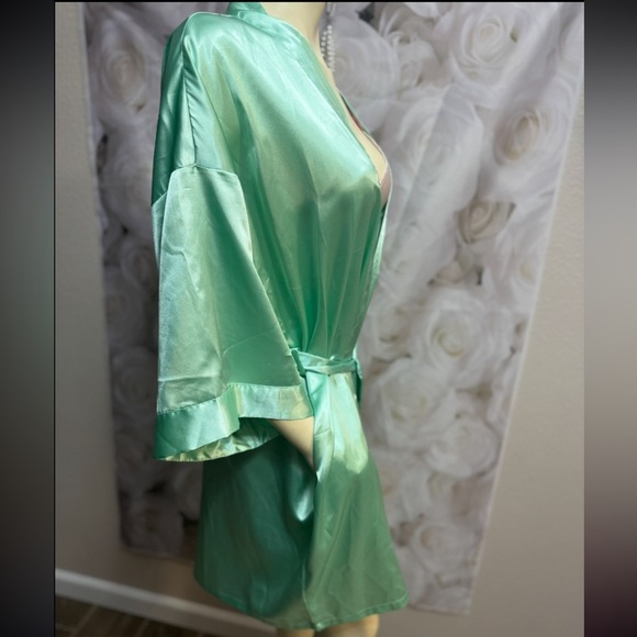 Mint Green Kimono Style Rhinestone BRIDESMAID Monogram Short Robe W Pockets M - Picture 12 of 16